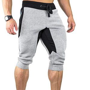 NEW Men Black Grey Jogger Shorts Ankle Capri Gym